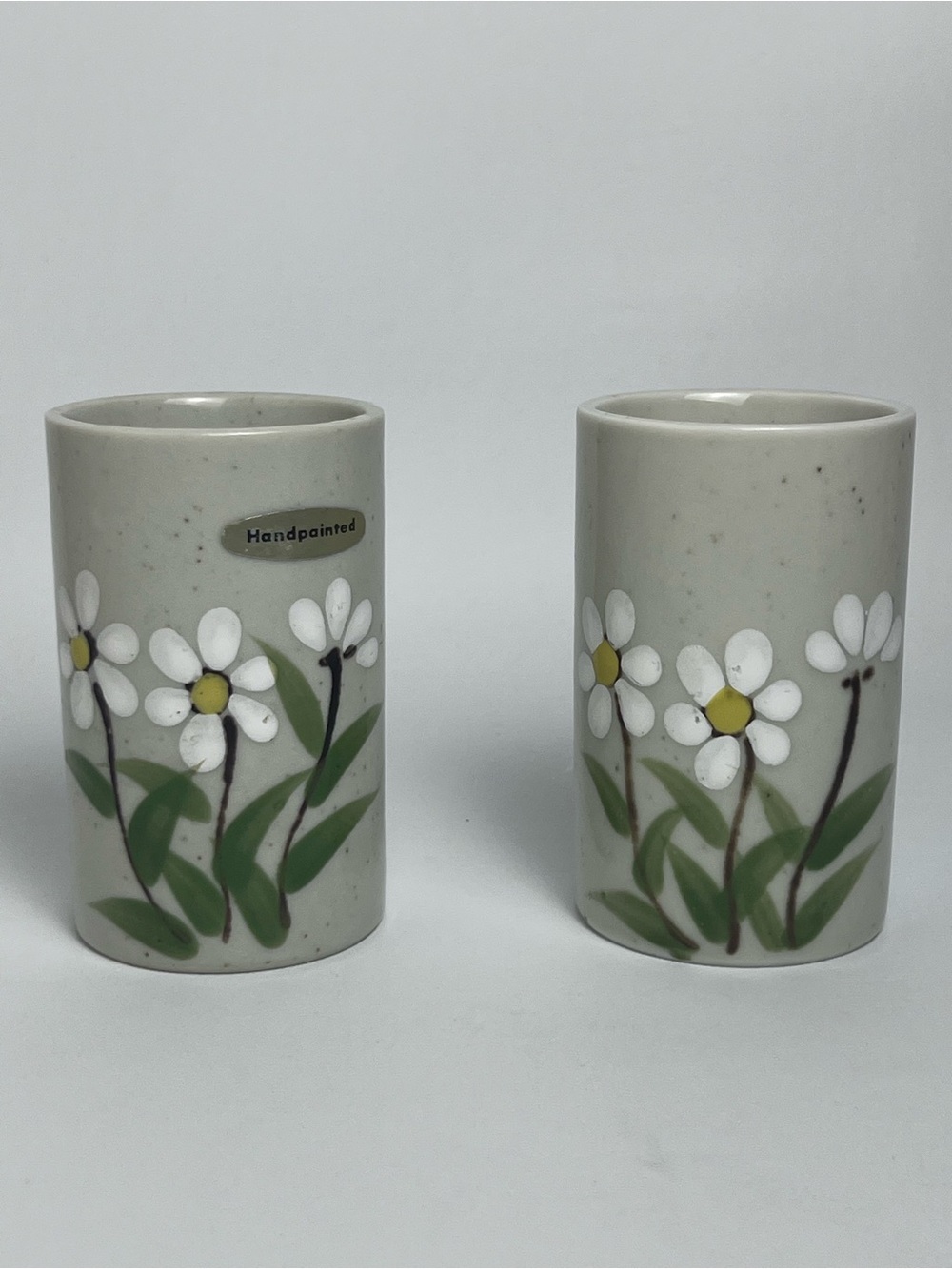 Vtg Otagiri Set of 2 Daisy Hand Painted Stoneware Cups Mugs Vase Japan